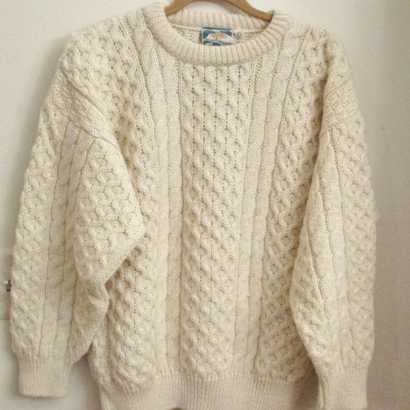 Gaeltarra Other - Gaeltarra Men's Wool Sweater, Ivory, Cable Knit, Crew Neck, Ireland Size S